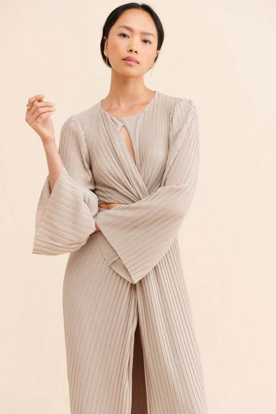 Significant Other Metallic Pleated Maxi Dress Champagne Beige AU 10 US 6 $280
